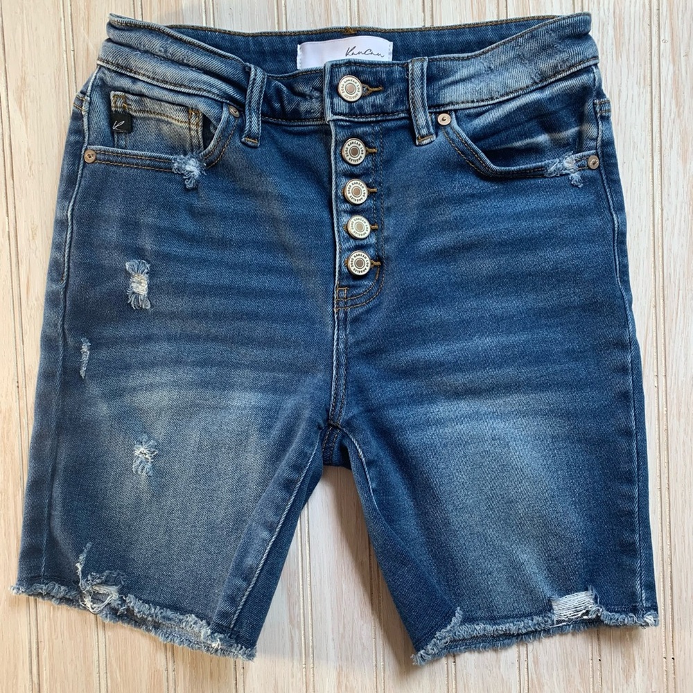 KanCan Blue Button Fly Denim Shorts